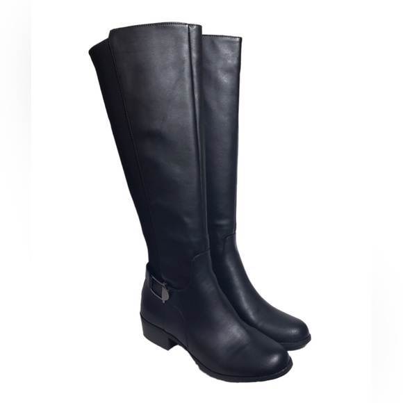 Alfani KALLUMM Full Zip Black Vegan Leather Stretch Calf Tall Riding Boots NIB - Picture 2 of 16